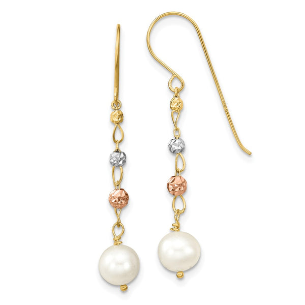 14K Two-Tone Freshwater Cultured Pearl Dangle Earrings