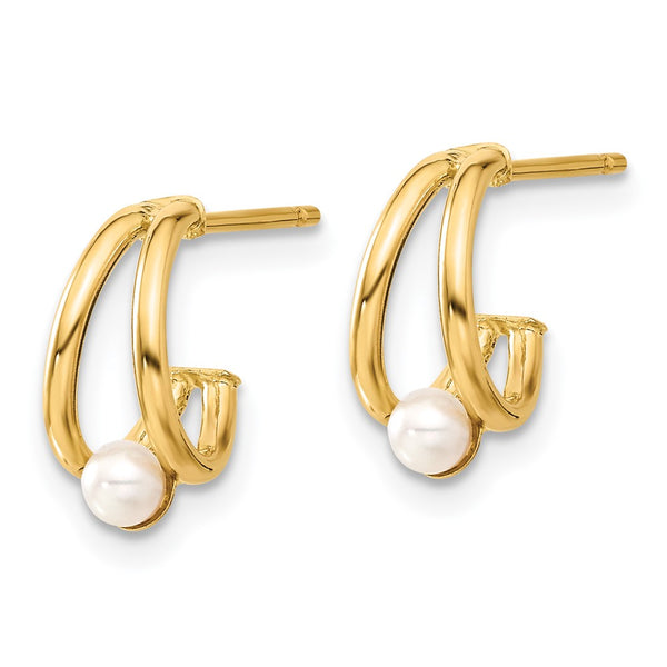 14K Gold Polished Freshwater Pearl J-Hoop Earrings