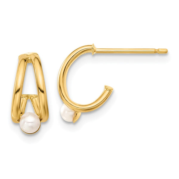 14K Gold Polished Freshwater Pearl J-Hoop Earrings