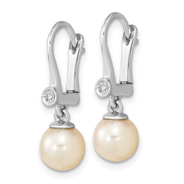 14K White Gold Dangle Earrings with 7-8mm Akoya Pearls & .05ct Diamonds