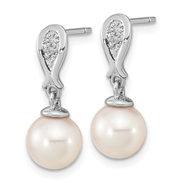 14K White Gold Dangle Earrings with 7-8mm Akoya Pearls & Diamonds - Style GR1-1014923