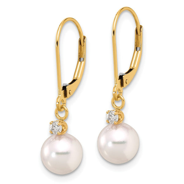 14K White Gold Pearl & Diamond Dangle Earrings - Style GR1-1014937