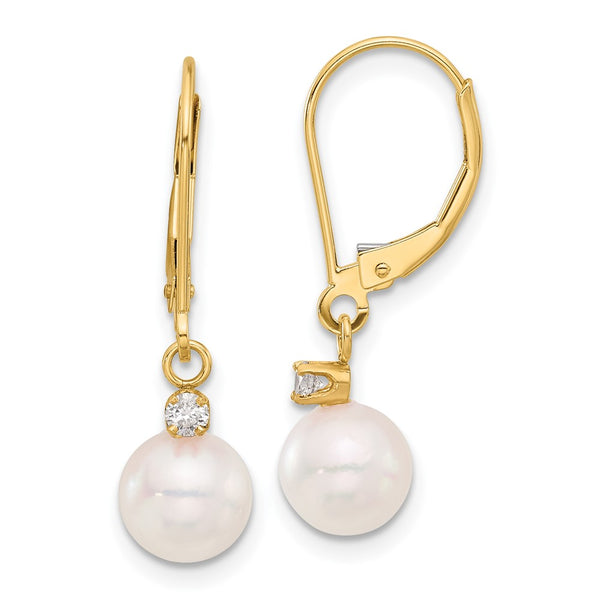 14K White Gold Pearl & Diamond Dangle Earrings - Style GR1-1014937