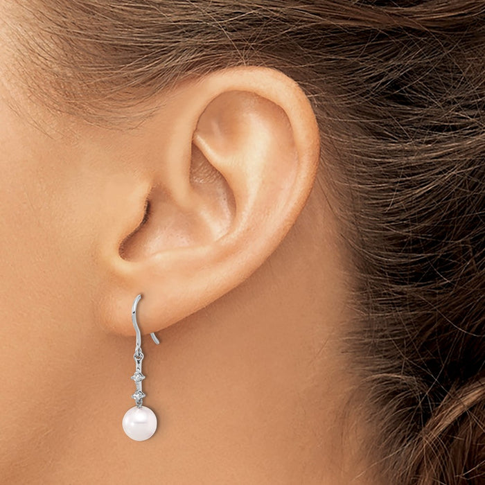 Exclusive 14K White Gold Dangle Earrings with 7-8mm Akoya Pearls & Diamonds-3