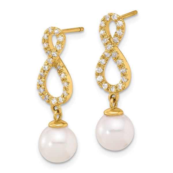 14K Gold 7-8mm Akoya Pearl & 0.40 Carat Diamond Earrings