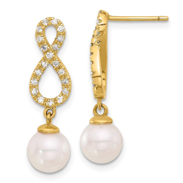 14K Gold 7-8mm Akoya Pearl & 0.40 Carat Diamond Earrings