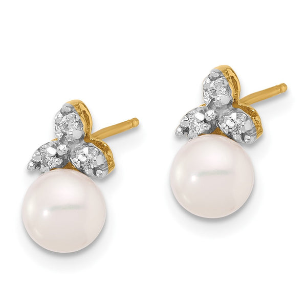 14K White Gold Pearl & Diamond Stud Earrings - 0.06 Ct Dazzle