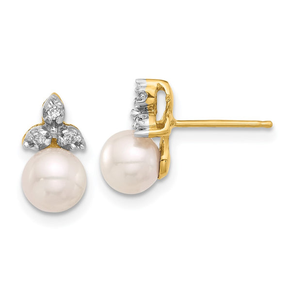 14K White Gold Pearl & Diamond Stud Earrings - 0.06 Ct Dazzle