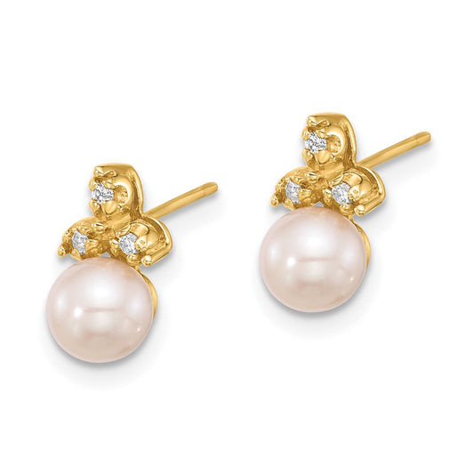 High-Quality 14K White Gold Pearl Button Earrings with Diamonds - Stylish Value