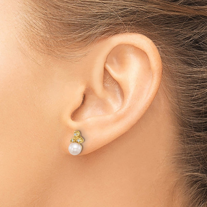High-Quality 14K White Gold Pearl Button Earrings with Diamonds - Stylish Value-3