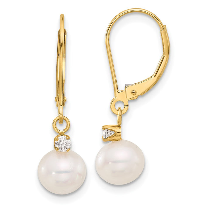 High-Quality 14K White Gold Pearl & Diamond Dangle Earrings - Stylish Value!-1