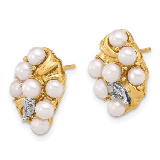 High-Quality 14K White Gold Pearl Earrings with .02ct Diamonds - Stylish Value!