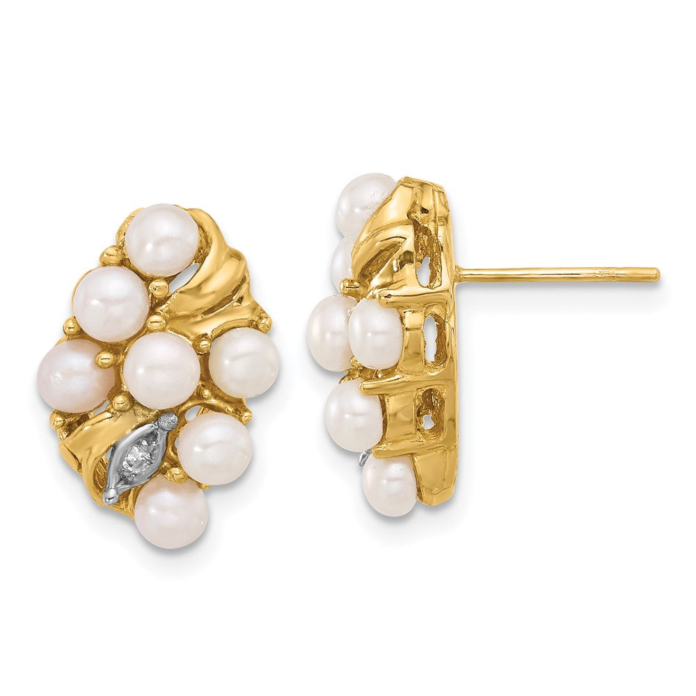 High-Quality 14K White Gold Pearl Earrings with .02ct Diamonds - Stylish Value!