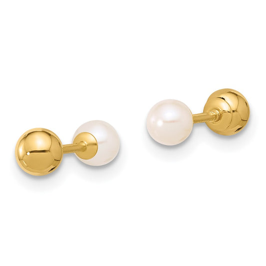 High-Quality 14K Gold 3-4mm Round Freshwater Pearl Screwback Earrings