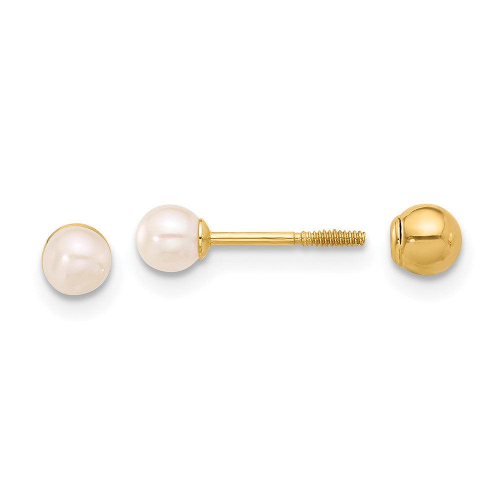 High-Quality 14K Gold 3-4mm Round Freshwater Pearl Screwback Earrings