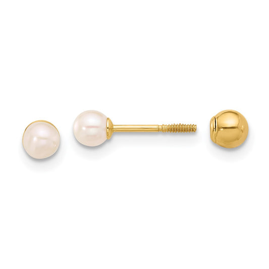 High-Quality 14K Gold 3-4mm Round Freshwater Pearl Screwback Earrings