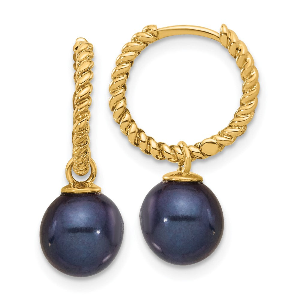 Shop Stylish 14K Gold Dangle Hoop Earrings with 7-8mm Pearl Gems
