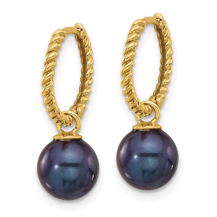 Shop Stylish 14K Gold Dangle Hoop Earrings with 7-8mm Pearl Gems-4