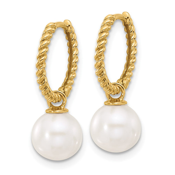 Shop Stylish 14K Gold Dangle Hoop Earrings with 7-8mm Pearl Gems-5