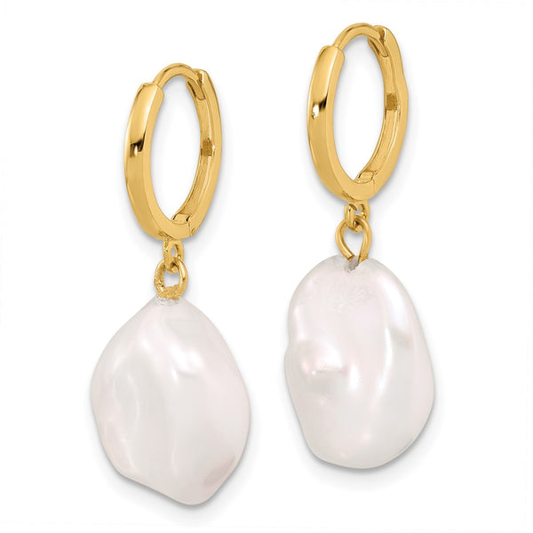 Shop Stylish 14K Gold White Keshi Pearl Dangle Hoop Earrings, 11-12mm