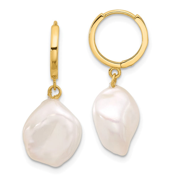 Shop Stylish 14K Gold White Keshi Pearl Dangle Hoop Earrings, 11-12mm