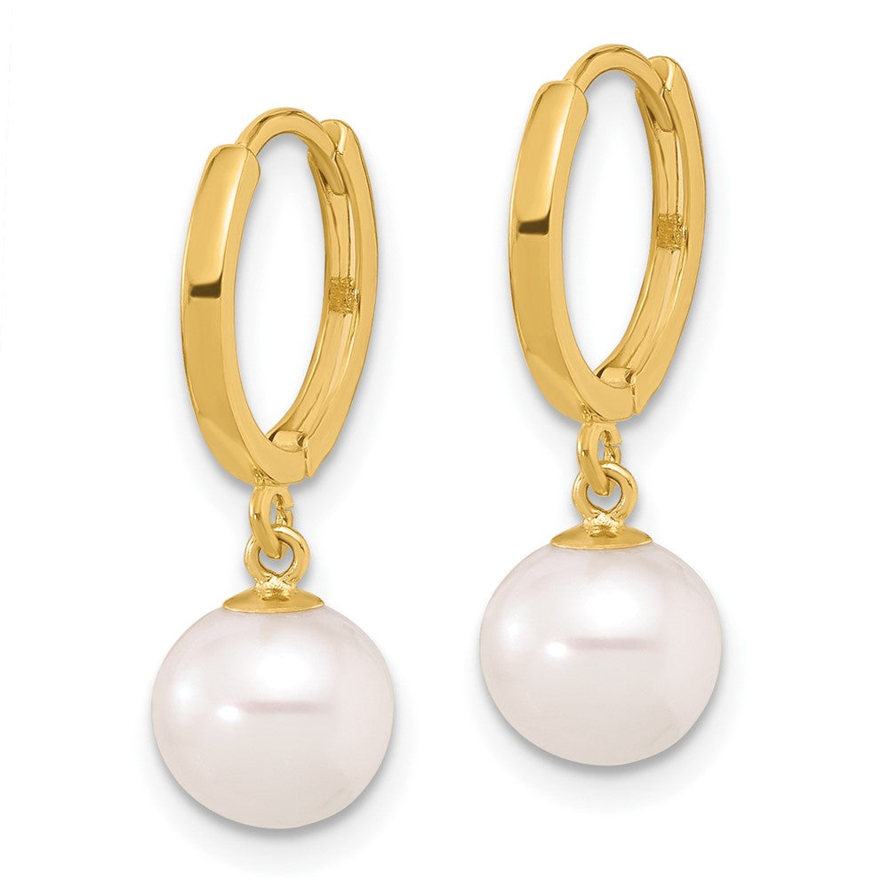 Shop Exclusive 14K Gold 7-8mm White Pearl Dangle Hoop Earrings, Stylish Value