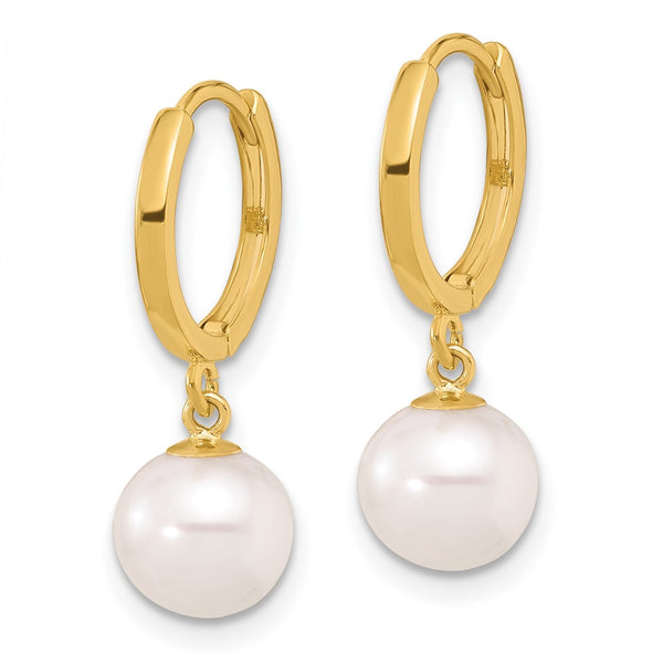 Shop Exclusive 14K Gold 7-8mm White Pearl Dangle Hoop Earrings, Stylish Value