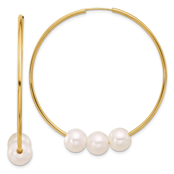 14K Gold Infinity Hoop Earrings with 8-9mm Freshwater Pearls