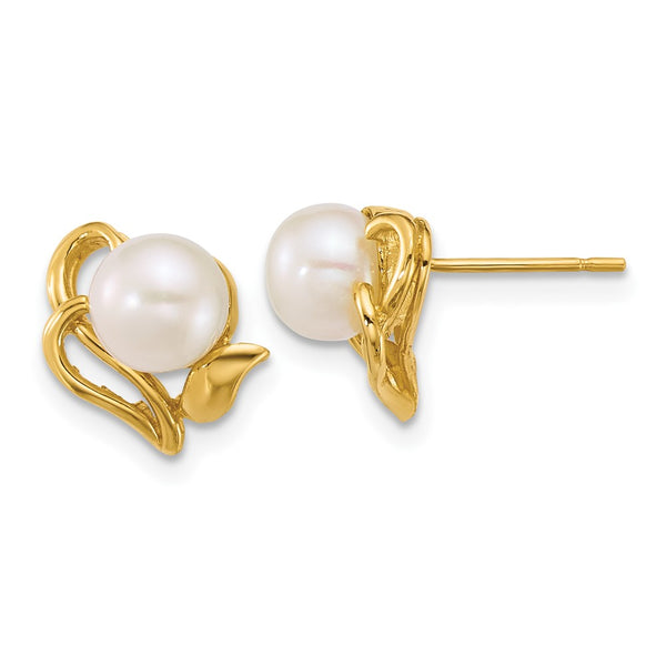 14K Polished White Pearl Flower Post Earrings - 6-7mm