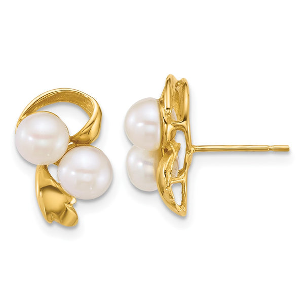 14K Polished White Freshwater Pearl Post Earrings - 5-6mm Set