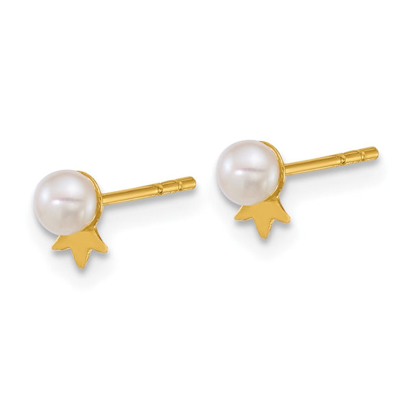 14K Gold Crown Post Earrings with 3-4mm Freshwater Pearls