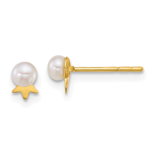 14K Gold Crown Post Earrings with 3-4mm Freshwater Pearls
