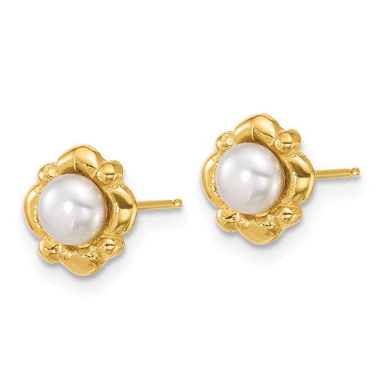 Buy Stylish 14K Gold Polished 4-5mm White Freshwater Pearl Earrings - Luxury!