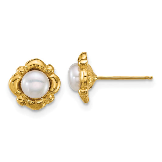 Buy Stylish 14K Gold Polished 4-5mm White Freshwater Pearl Earrings - Luxury!