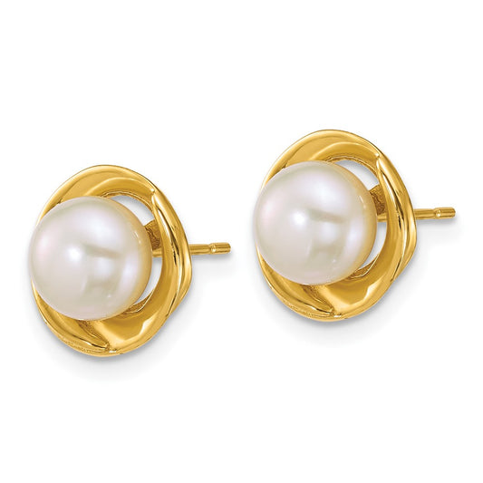 Designer 14K Gold Polished 6-7mm Freshwater Pearl Button Earrings - Luxury Value