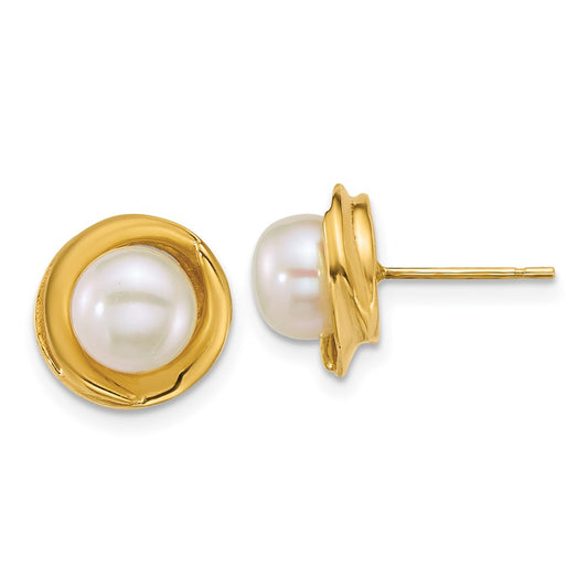 Designer 14K Gold Polished 6-7mm Freshwater Pearl Button Earrings - Luxury Value
