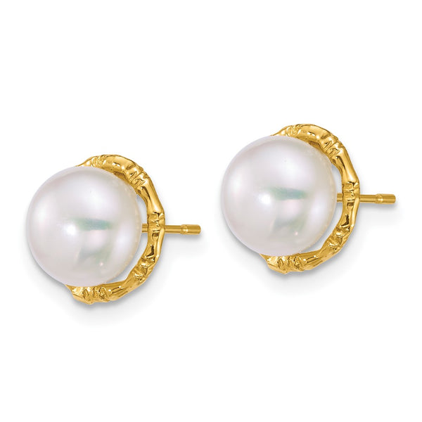 14K Gold 7-8mm White Pearl Button Earrings