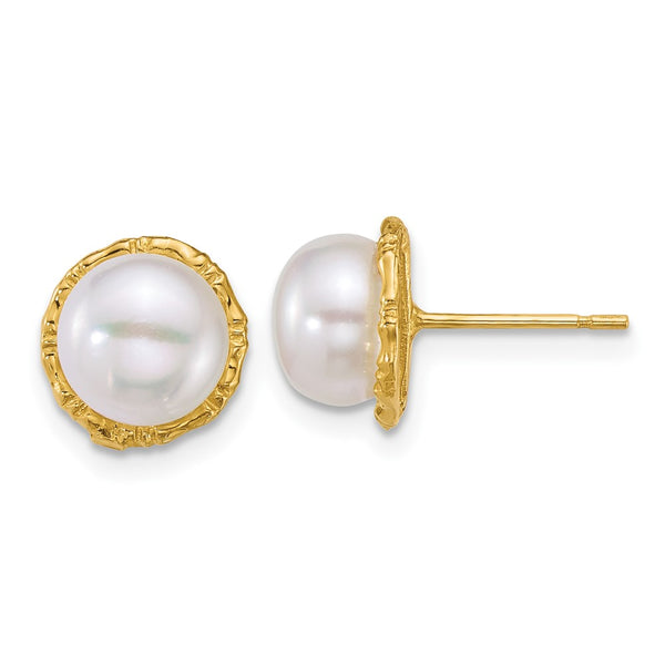 14K Gold 7-8mm White Pearl Button Earrings