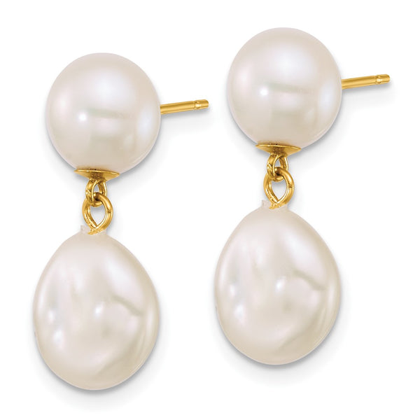 14K Gold Baroque Pearl Dangle Earrings (7-10mm)