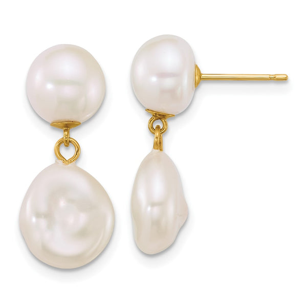 14K Gold Baroque Pearl Dangle Earrings (7-10mm)