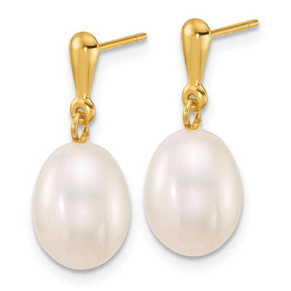 Buy Exclusive 14K Gold Polished 8-9mm White Freshwater Pearl Dangle Earrings