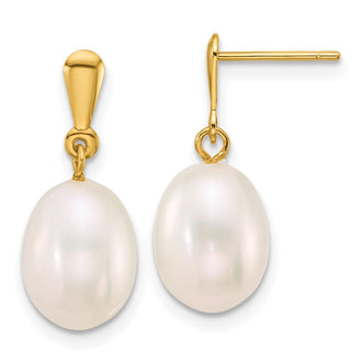 Buy Exclusive 14K Gold Polished 8-9mm White Freshwater Pearl Dangle Earrings