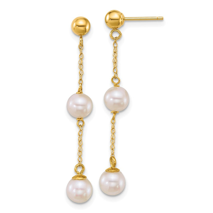 Shop Stylish 14K Gold Double Pearl Dangle Earrings - 5-6mm Freshwater Luxury-1