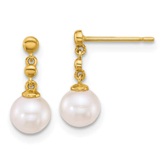 High-Quality 14K Gold Pearl Dangle Earrings - 6-7mm, Stylish & Affordable