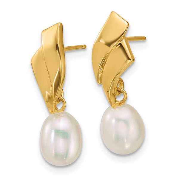 14K Gold Teardrop Dangle Earrings with Freshwater Pearls
