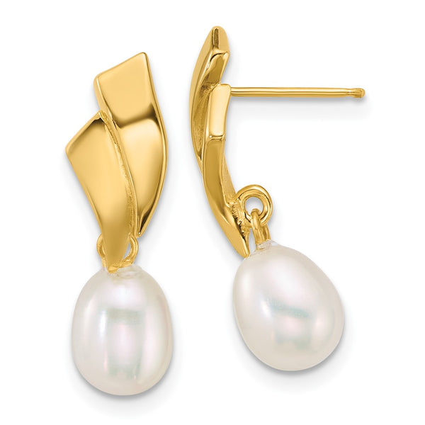 14K Gold Teardrop Dangle Earrings with Freshwater Pearls