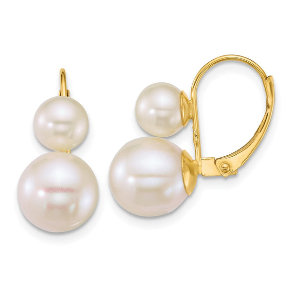 14K Gold Polished White Freshwater 2-Pearl Earrings