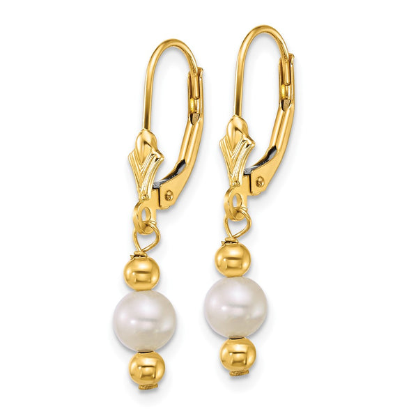 14K Gold Pearl Dangle Earrings, 5-6mm