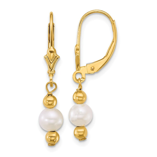 14K Gold Pearl Dangle Earrings, 5-6mm