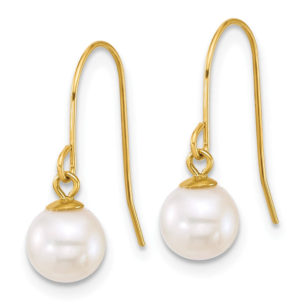 14K Gold Polished Pearl Dangle Earrings - 6-7mm